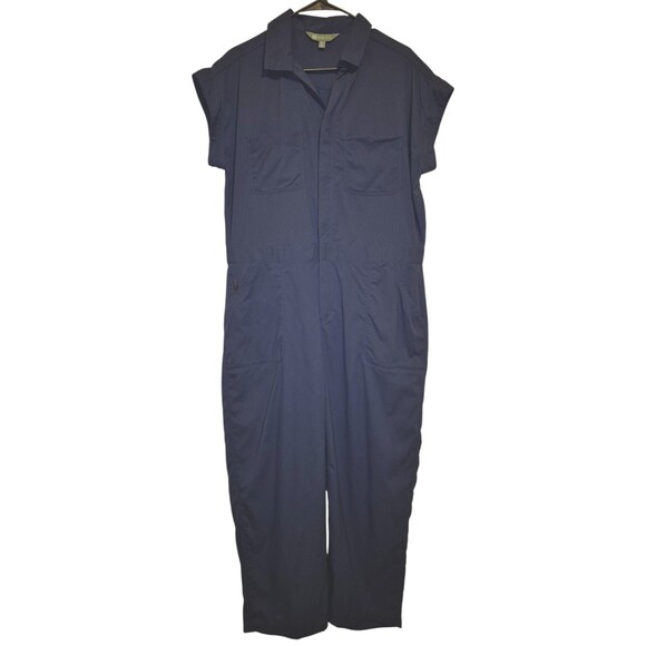 Title Nine Blue Evelyn Jumpsuit Recycled Nylon Blend Size L Collared Pockets - Picture 2 of 7